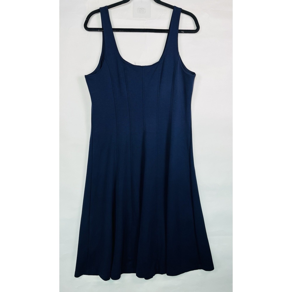 Banana Republic Scuba Square-Neck Seamed Midi‎ Dress Size L Navy Minimalist Chic
